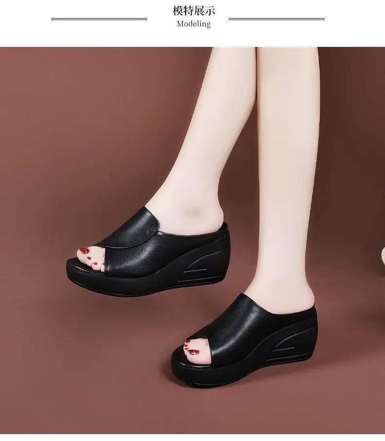 Cross-Border New Style Genuine Soft Leather Non-Slip Wear-Resistant Mom Slippers Women's Summer 2025 Waterproof Platform Thick-Soled Fashionable Outer Sandals — feature 11