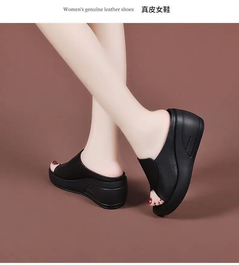 Cross-Border New Style Genuine Soft Leather Non-Slip Wear-Resistant Mom Slippers Women's Summer 2025 Waterproof Platform Thick-Soled Fashionable Outer Sandals — feature 15