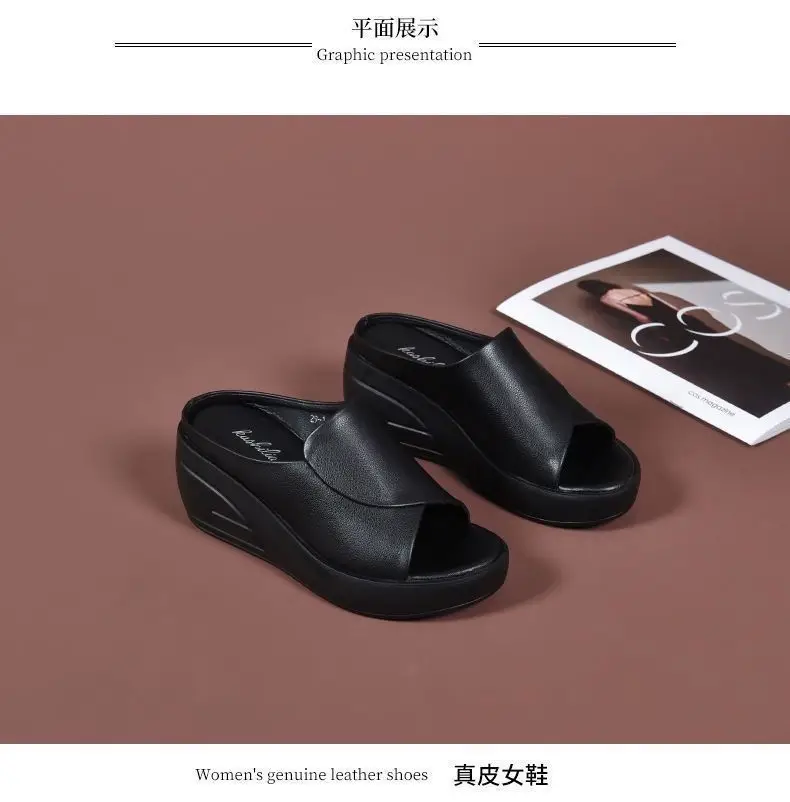 Cross-Border New Style Genuine Soft Leather Non-Slip Wear-Resistant Mom Slippers Women's Summer 2025 Waterproof Platform Thick-Soled Fashionable Outer Sandals — feature 6
