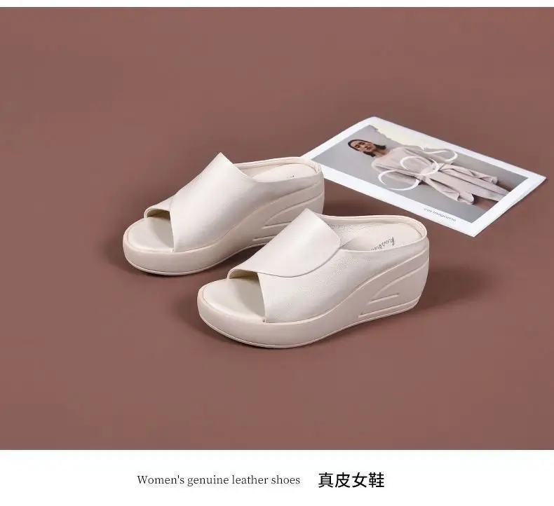 Cross-Border New Style Genuine Soft Leather Non-Slip Wear-Resistant Mom Slippers Women's Summer 2025 Waterproof Platform Thick-Soled Fashionable Outer Sandals — feature 7