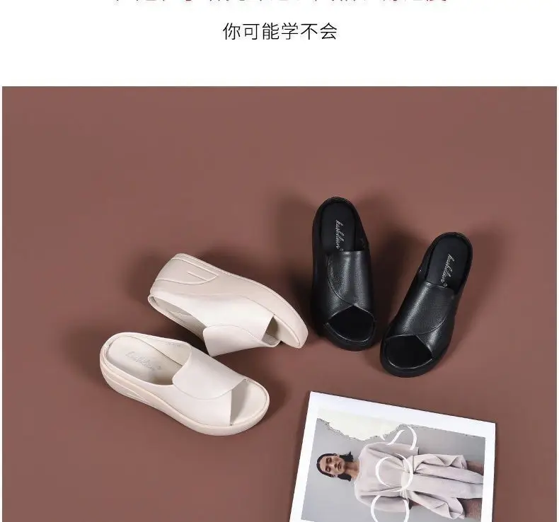 Cross-Border New Style Genuine Soft Leather Non-Slip Wear-Resistant Mom Slippers Women's Summer 2025 Waterproof Platform Thick-Soled Fashionable Outer Sandals — feature 9
