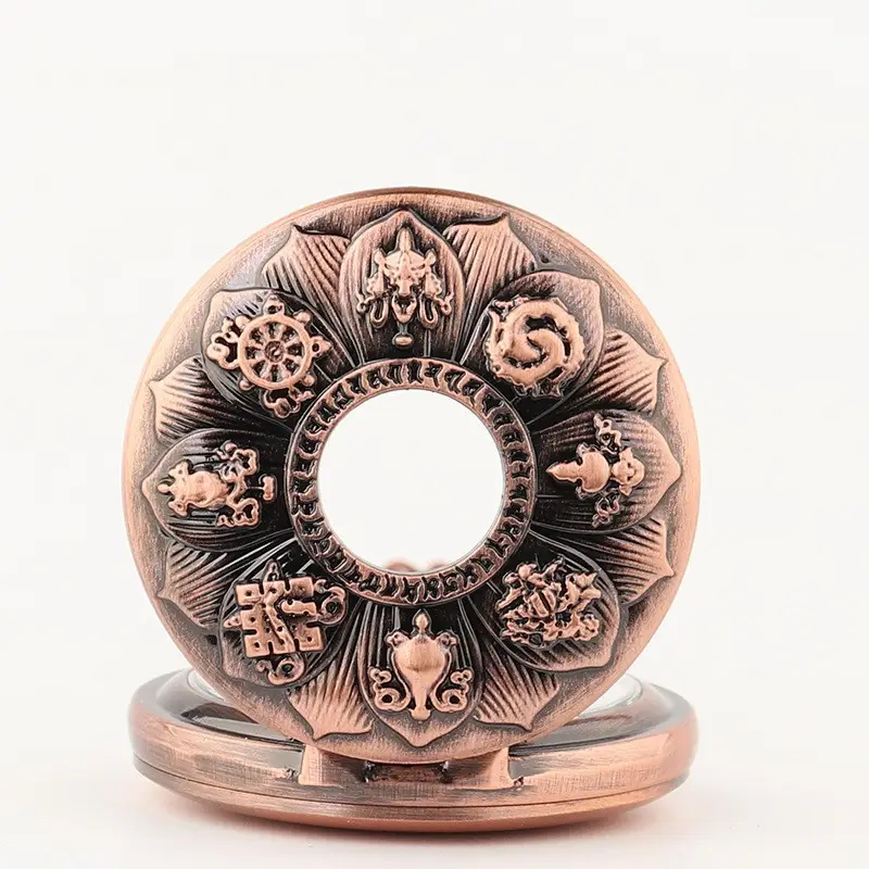 Vintage Red Copper Lotus Pendant Pocket Watch Medium Red Copper - Image 3