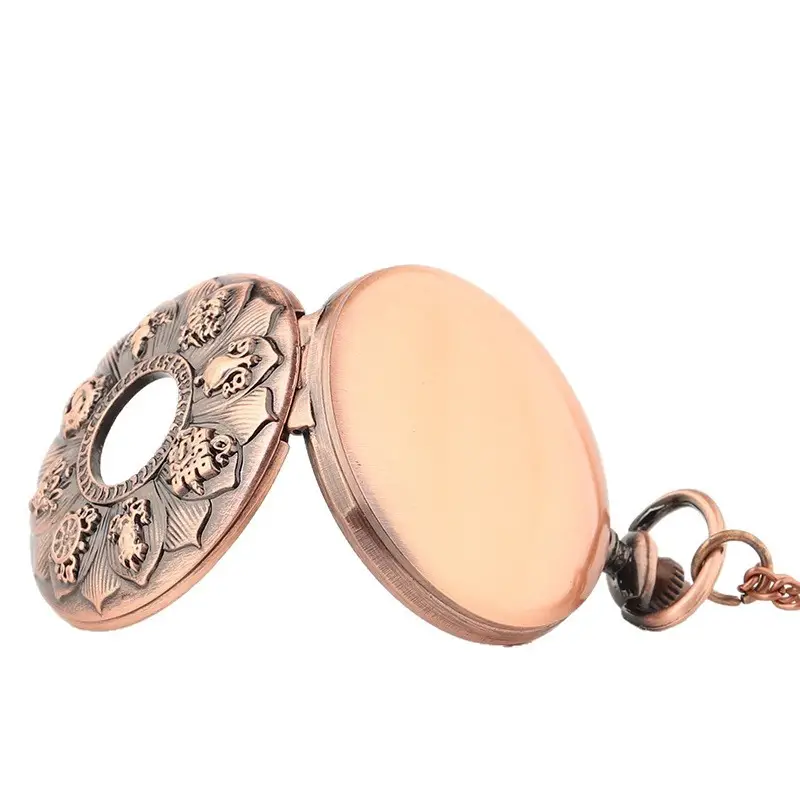 Vintage Red Copper Lotus Pendant Pocket Watch Medium Red Copper - Image 5