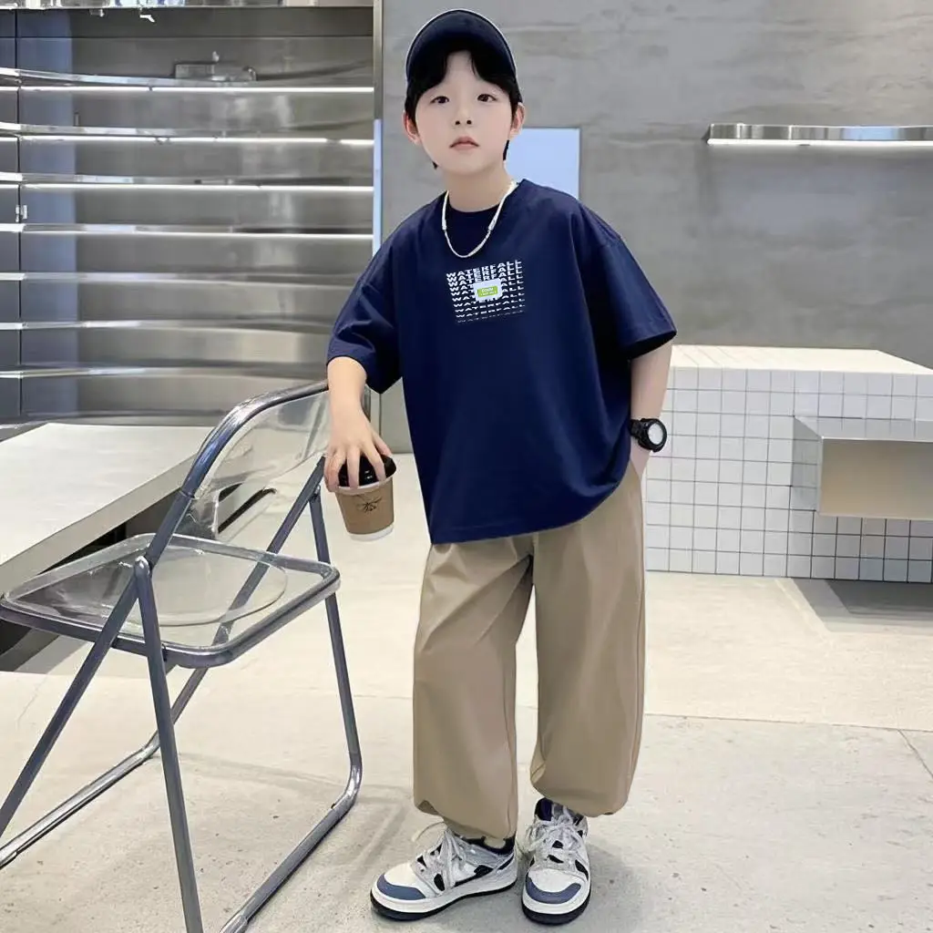 Boys Printed T-Shirt Set Summer 2026 Loose Casual Cool Student Wear - Image 4