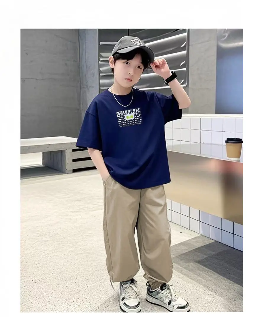 Boys Printed T-Shirt Set Summer 2026 Loose Casual Cool Student Wear — feature 1