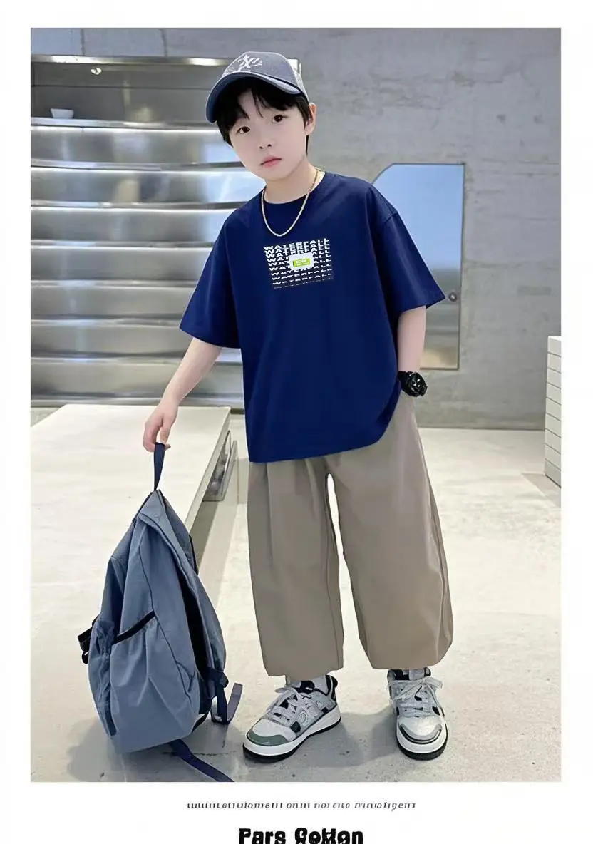 Boys Printed T-Shirt Set Summer 2026 Loose Casual Cool Student Wear — feature 6