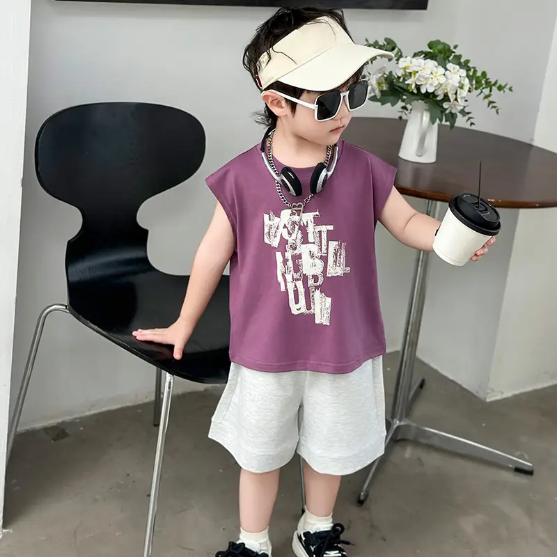 Kids Summer T-Shirt Set Sleeveless Vest & Shorts Two-Piece Set - Image 4