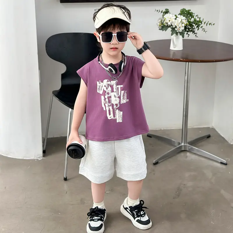 Kids Summer T-Shirt Set Sleeveless Vest & Shorts Two-Piece Set - Image 2