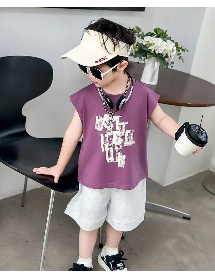 Kids Summer T-Shirt Set Sleeveless Vest & Shorts Two-Piece Set — feature 10