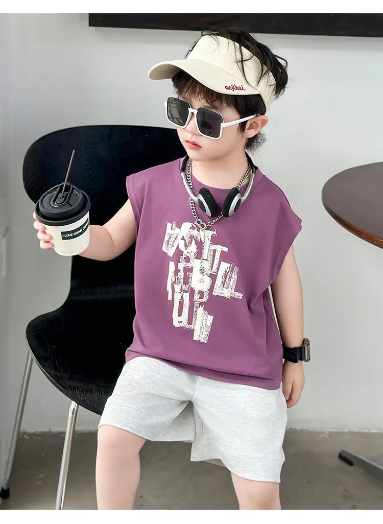 Kids Summer T-Shirt Set Sleeveless Vest & Shorts Two-Piece Set — feature 11