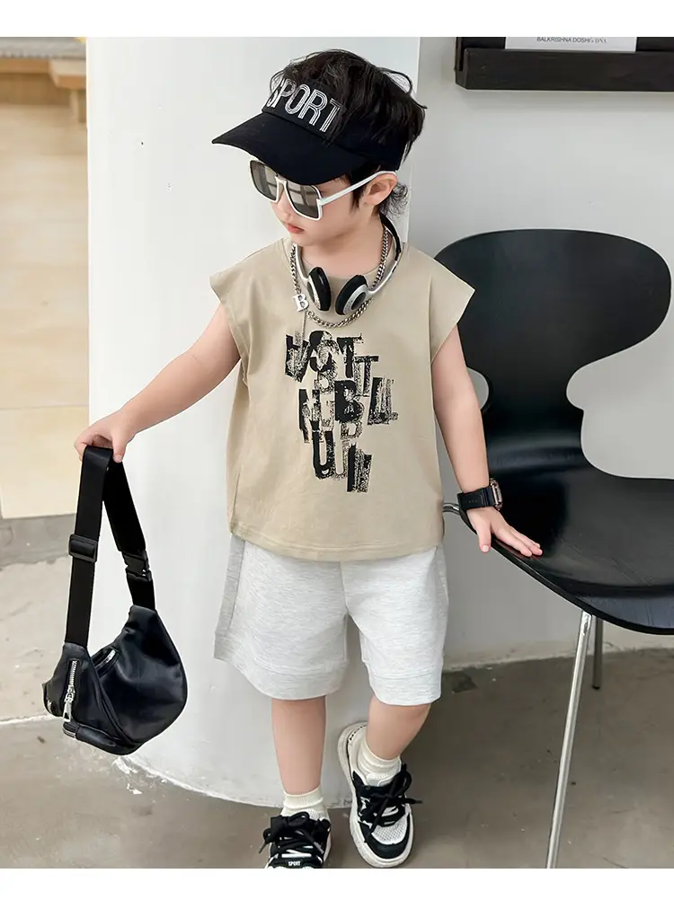 Kids Summer T-Shirt Set Sleeveless Vest & Shorts Two-Piece Set — feature 13