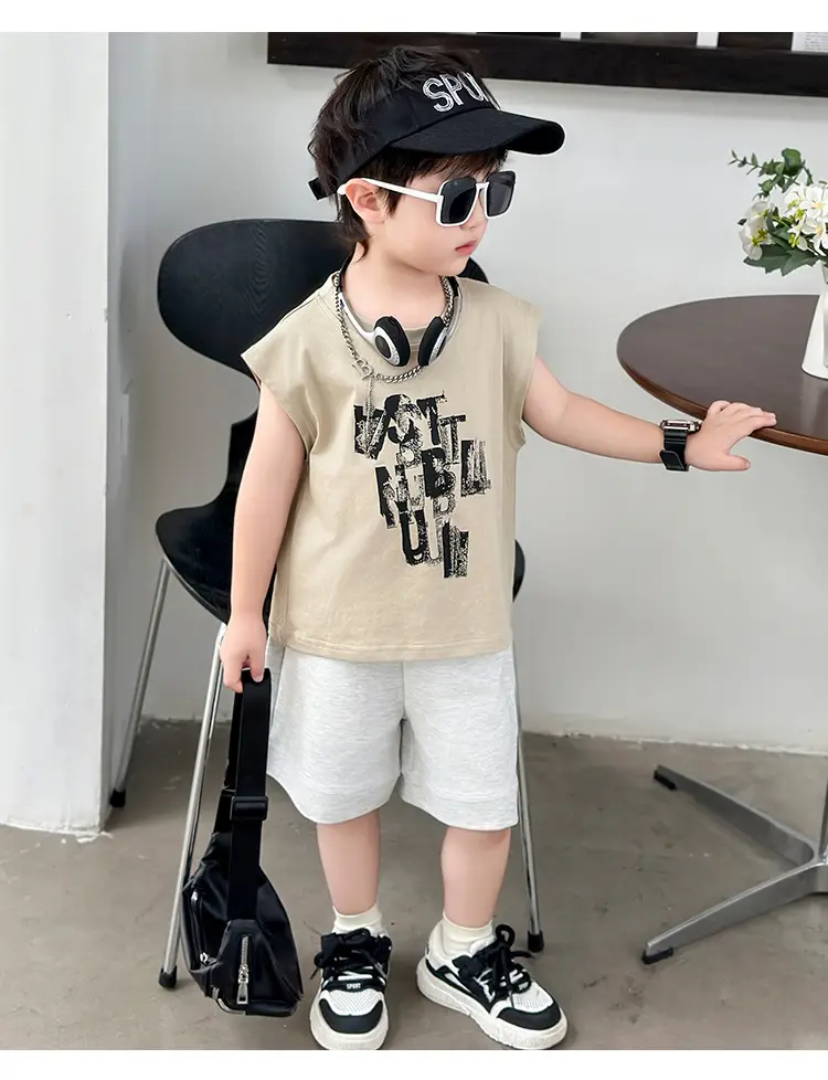 Kids Summer T-Shirt Set Sleeveless Vest & Shorts Two-Piece Set — feature 16