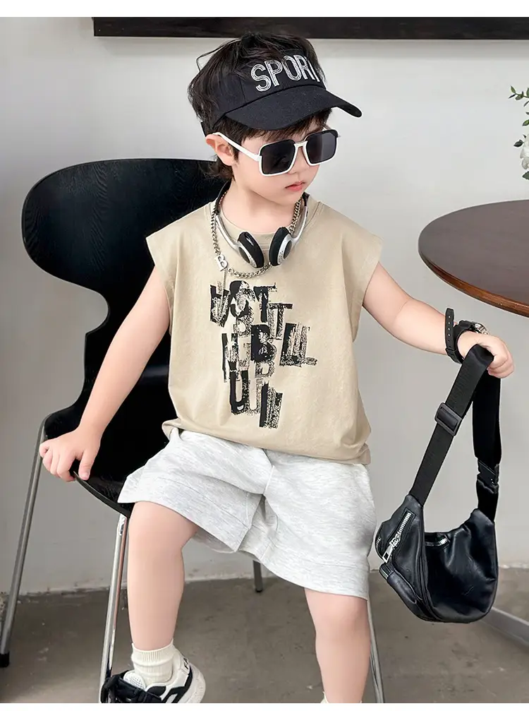 Kids Summer T-Shirt Set Sleeveless Vest & Shorts Two-Piece Set — feature 17