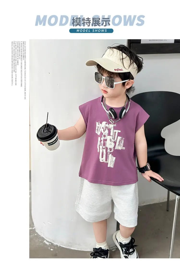 Kids Summer T-Shirt Set Sleeveless Vest & Shorts Two-Piece Set — feature 7