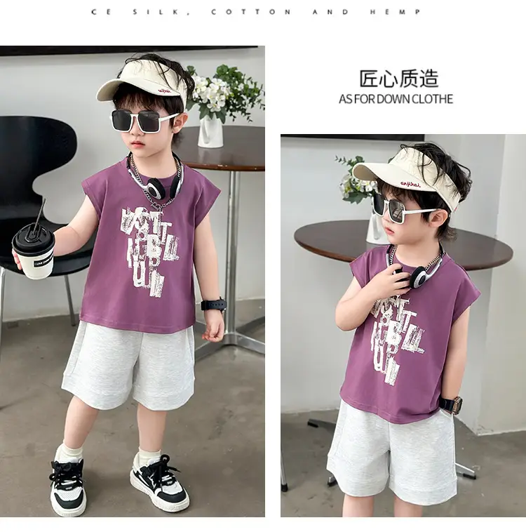Kids Summer T-Shirt Set Sleeveless Vest & Shorts Two-Piece Set — feature 8