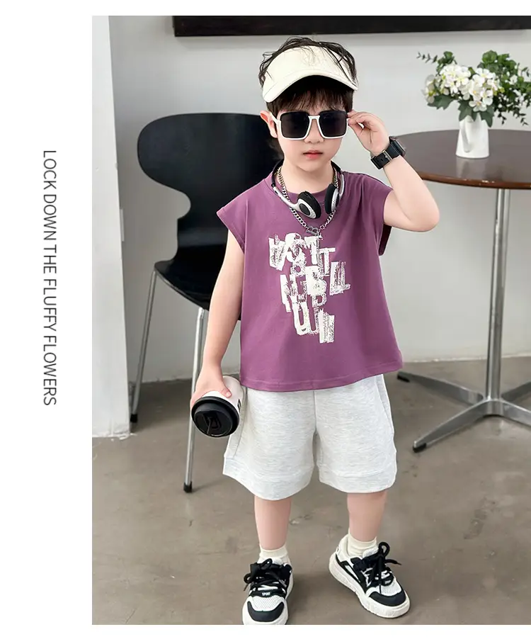 Kids Summer T-Shirt Set Sleeveless Vest & Shorts Two-Piece Set — feature 9