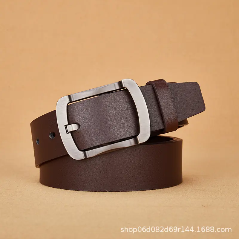 Men's Leather Belt with Pin Buckle Black Brown