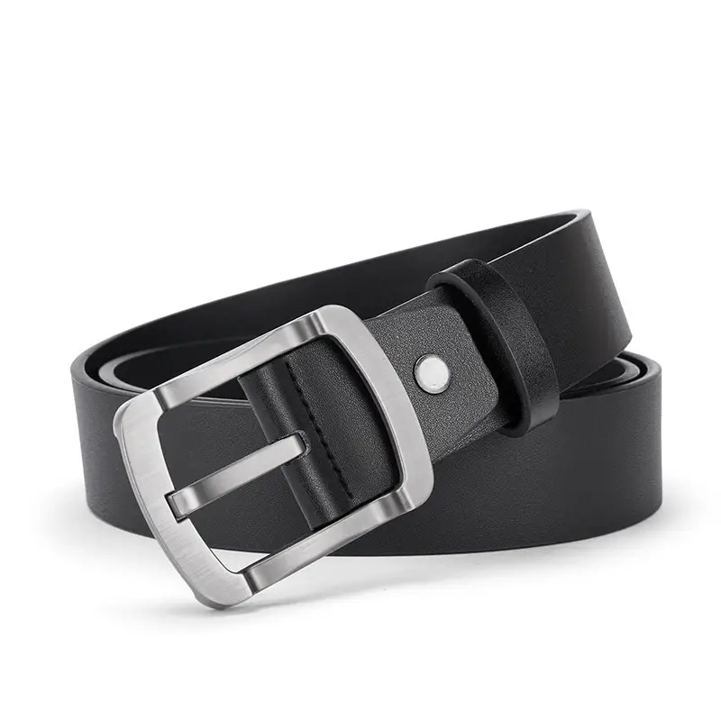 Men's Leather Belt with Pin Buckle Black Brown