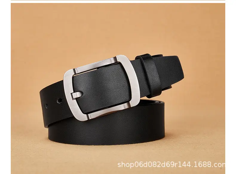 Men's Leather Belt with Pin Buckle Black Brown — feature 10