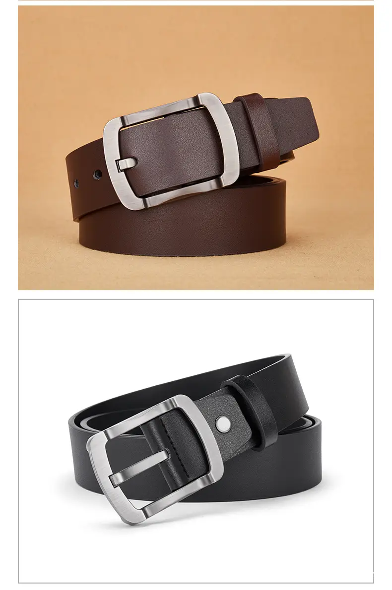 Men's Leather Belt with Pin Buckle Black Brown — feature 11