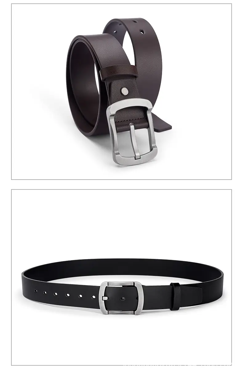 Men's Leather Belt with Pin Buckle Black Brown — feature 12