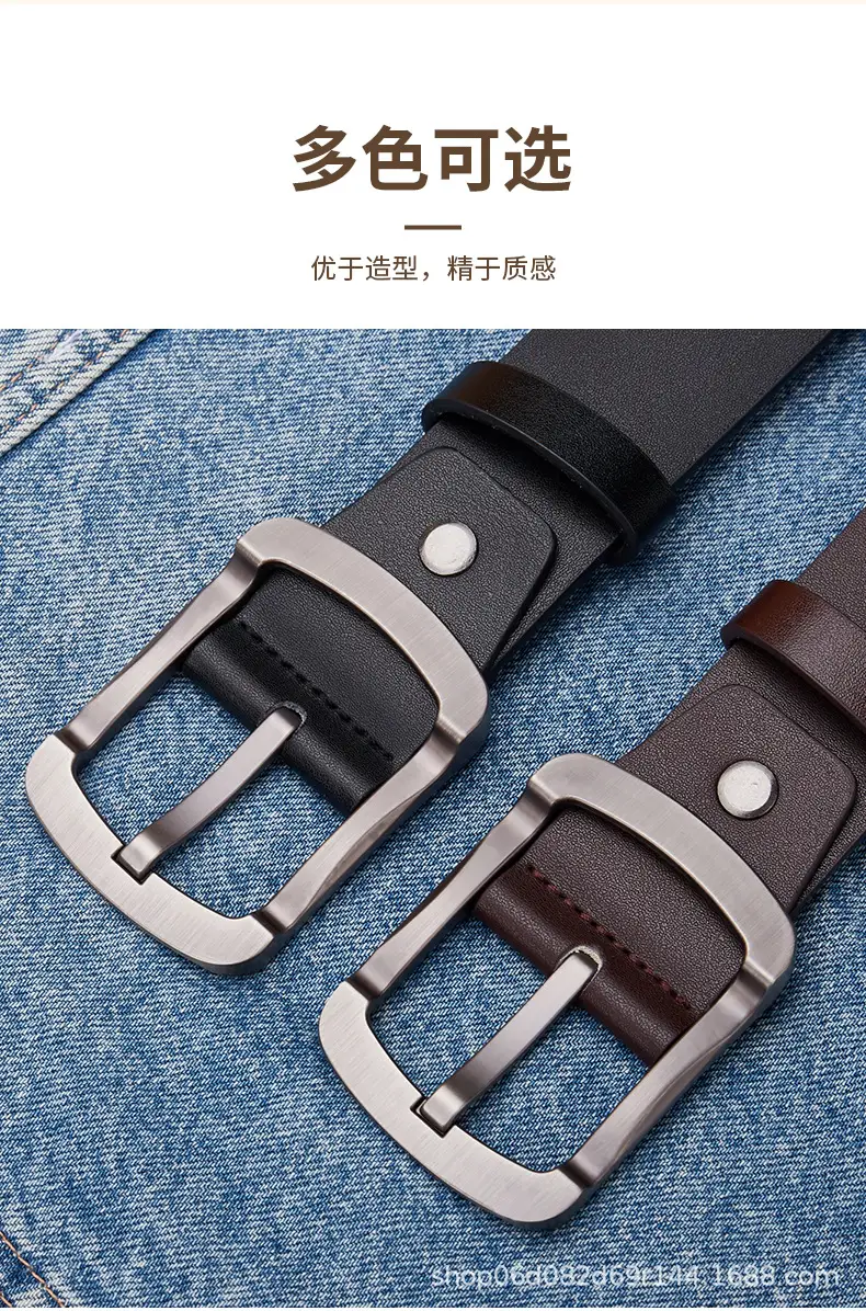 Men's Leather Belt with Pin Buckle Black Brown — feature 8