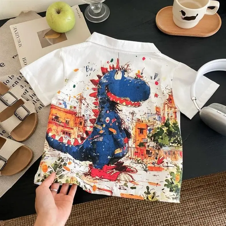 Boys Cartoon Dinosaur Short Sleeve T-Shirt — feature 10