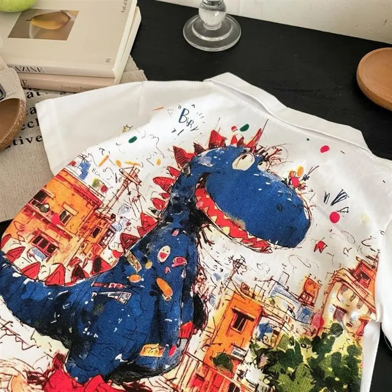 Boys Cartoon Dinosaur Short Sleeve T-Shirt — feature 12