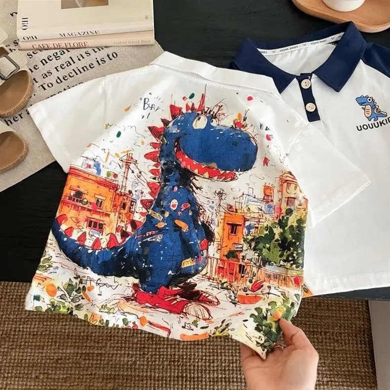 Boys Cartoon Dinosaur Short Sleeve T-Shirt — feature 7