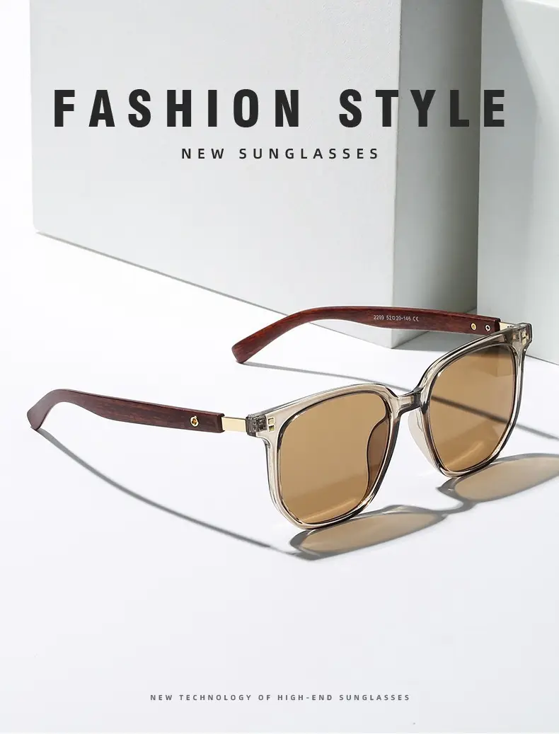 Korean Style Brown Sunglasses with Wood Grain Legs — feature 2