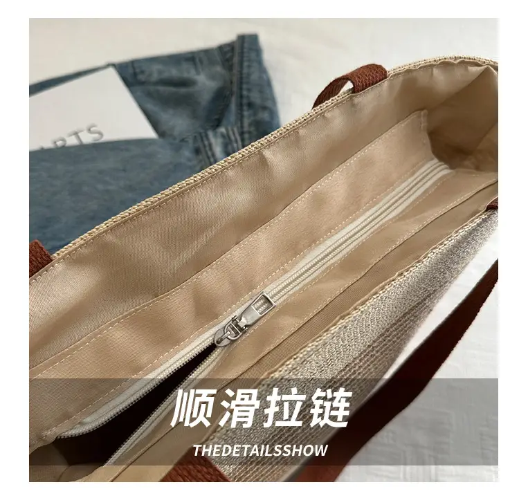 New Belt Woven Shoulder Bag Striped Contrast Hand Bag All-match Simple Tote Bag Holiday Style Shoulder Bag luggage and leather goods — feature 5