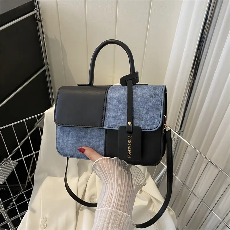 Women's Blue White Stitched Shoulder Messenger Bag - Image 6
