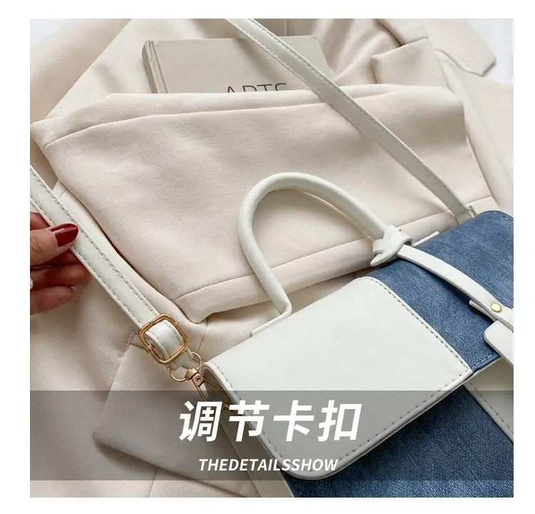 Women's Blue White Stitched Shoulder Messenger Bag — feature 4