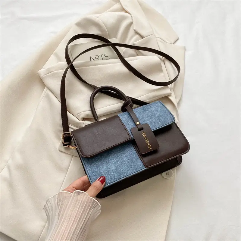 Women's Blue White Stitched Shoulder Messenger Bag - Image 4