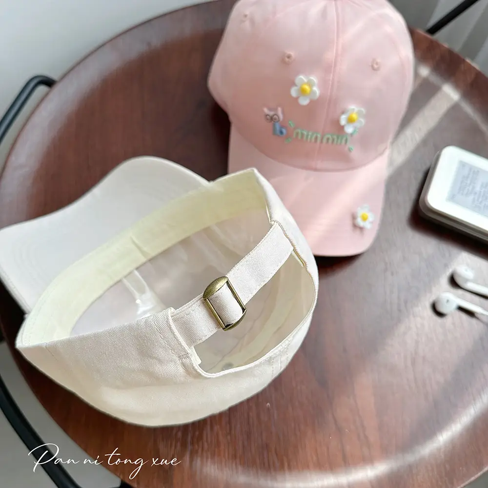 Girls Pink Duckbill Cap with Sunshade & Flower Embellishments - Image 5