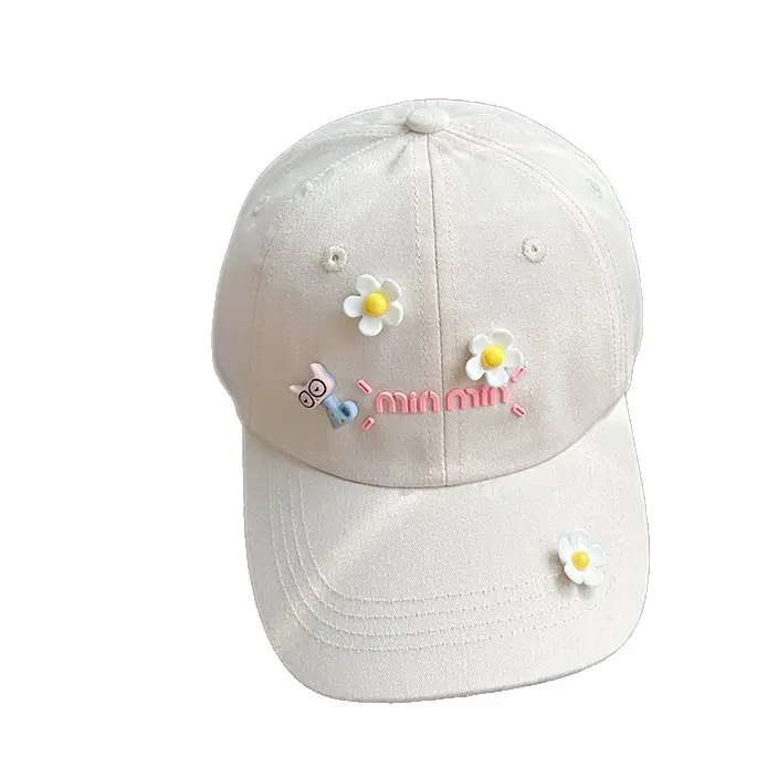 Girls Pink Duckbill Cap with Sunshade & Flower Embellishments - Image 7