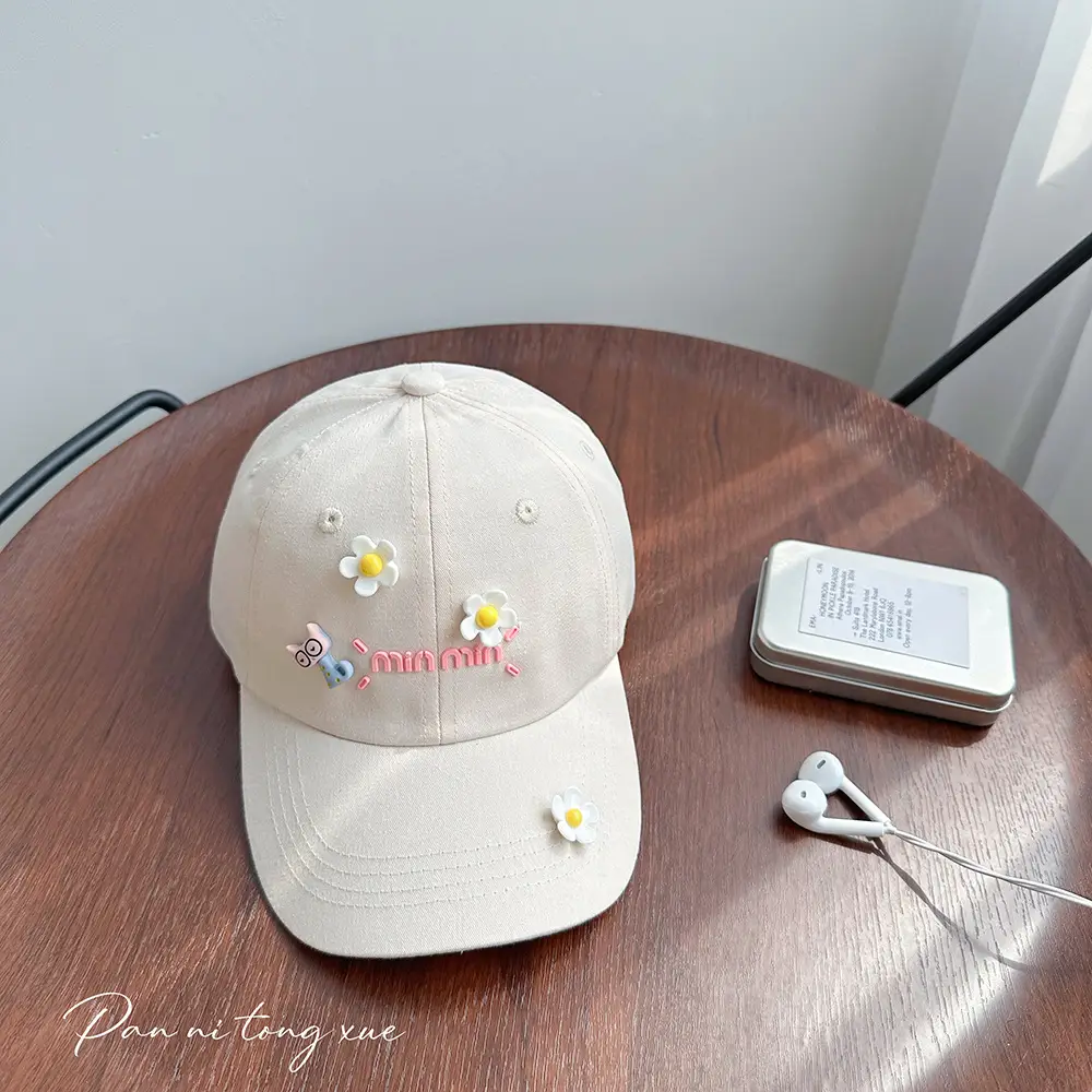 Girls Pink Duckbill Cap with Sunshade & Flower Embellishments — feature 29