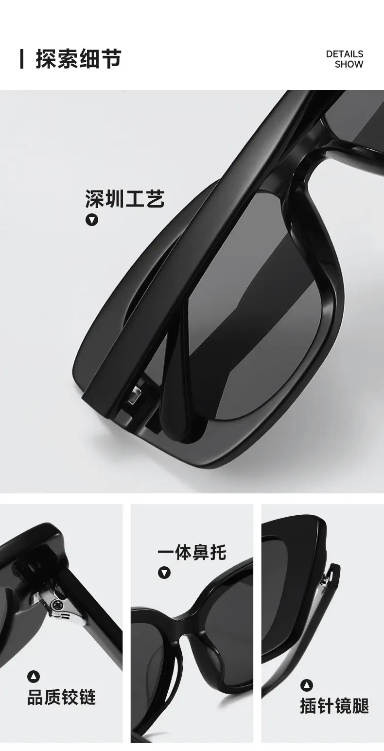 Xin Zhilei Acetate Sunglasses Black UV Protection Large Frame — feature 6