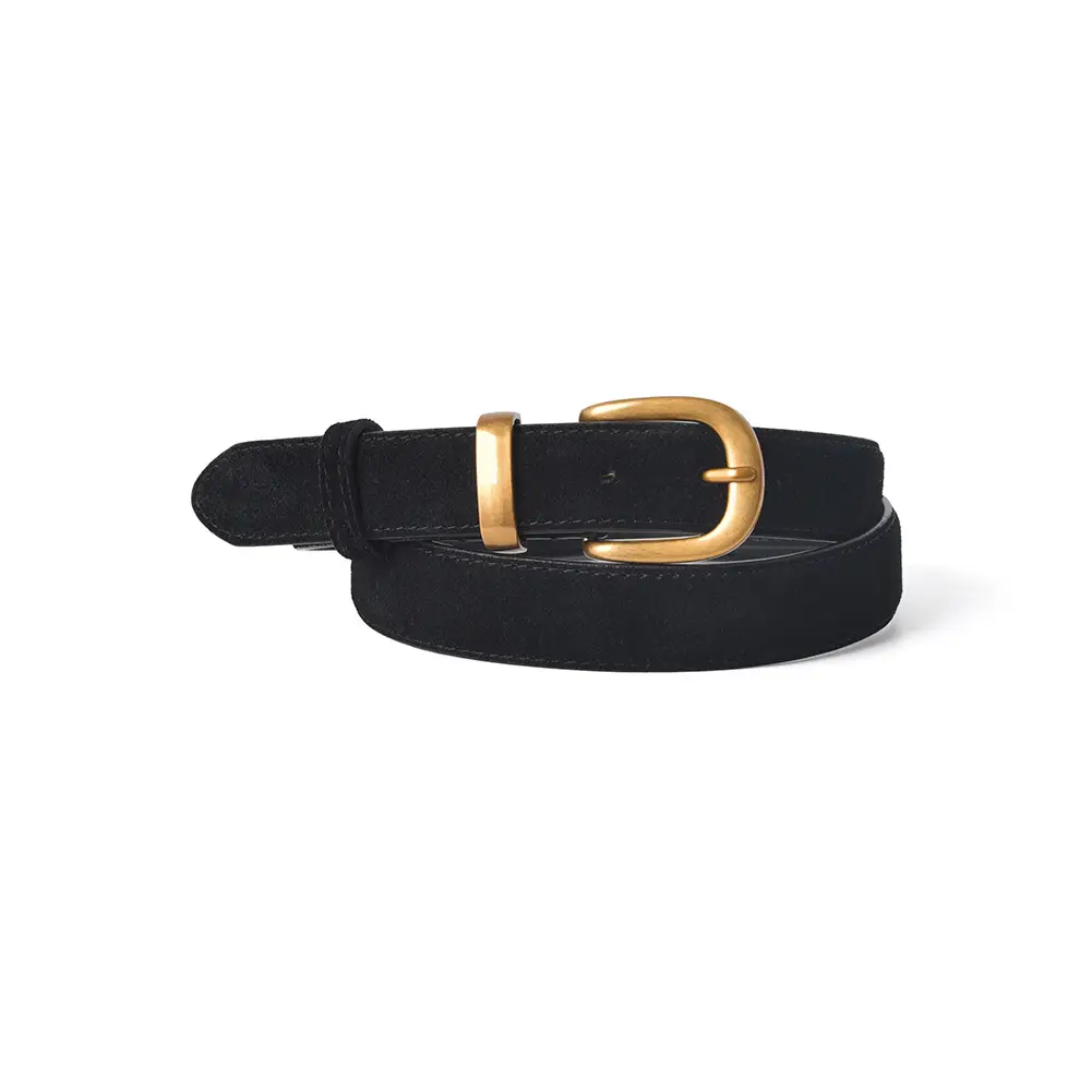 Women's Black Suede Belt with Gold Buckle - Image 4