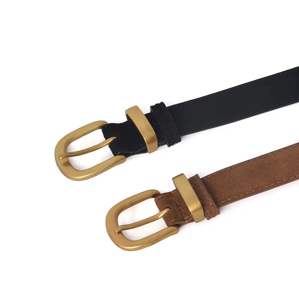 Women's Black Suede Belt with Gold Buckle - Image 6