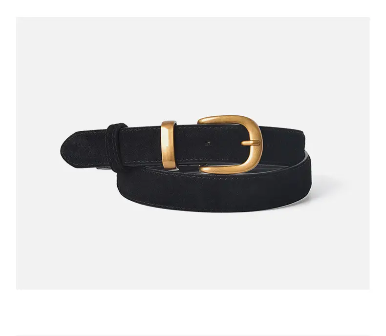 Women's Black Suede Belt with Gold Buckle — feature 11