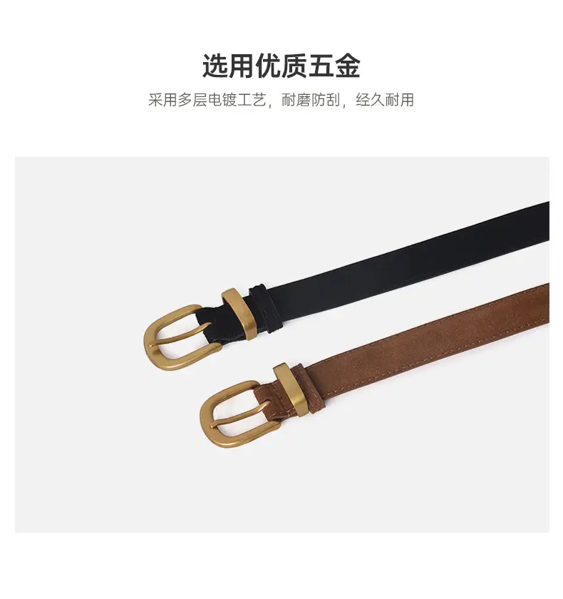 Women's Black Suede Belt with Gold Buckle — feature 6