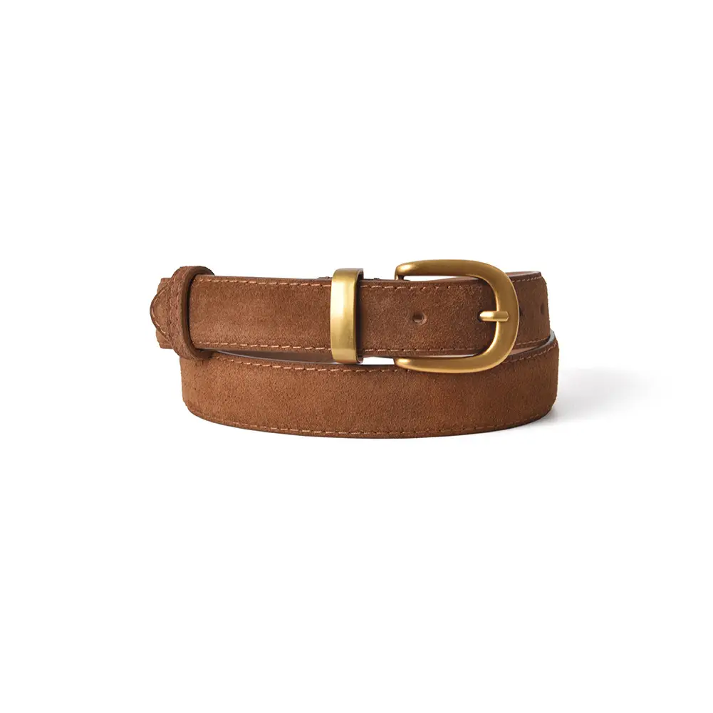 Women's Black Suede Belt with Gold Buckle - Image 2
