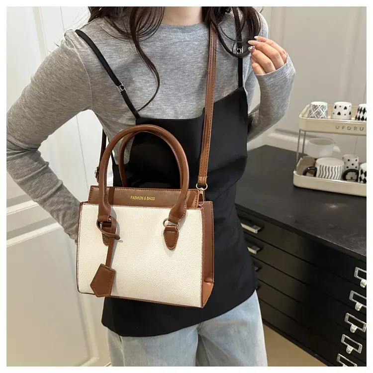 White Brown Textured Shoulder Bag for Women — feature 9