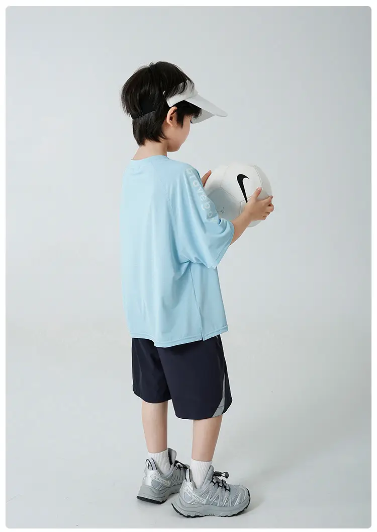Boys Light Blue Quick-Dry T-Shirt Shorts Set Summer Wear — feature 11