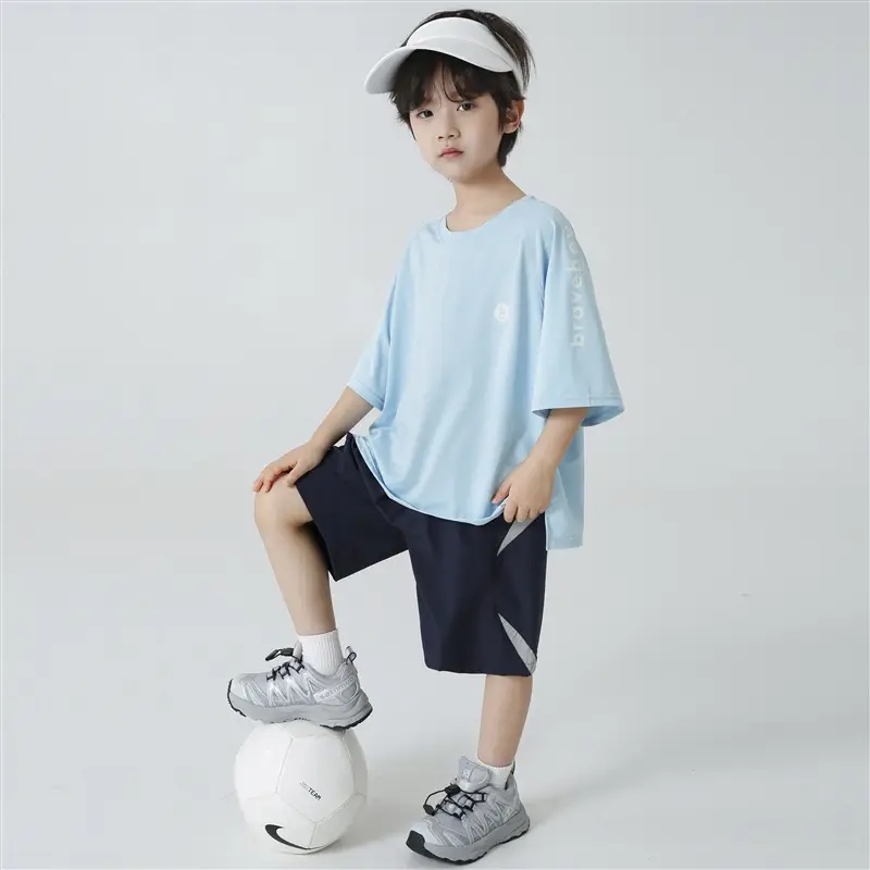 Boys Light Blue Quick-Dry T-Shirt Shorts Set Summer Wear