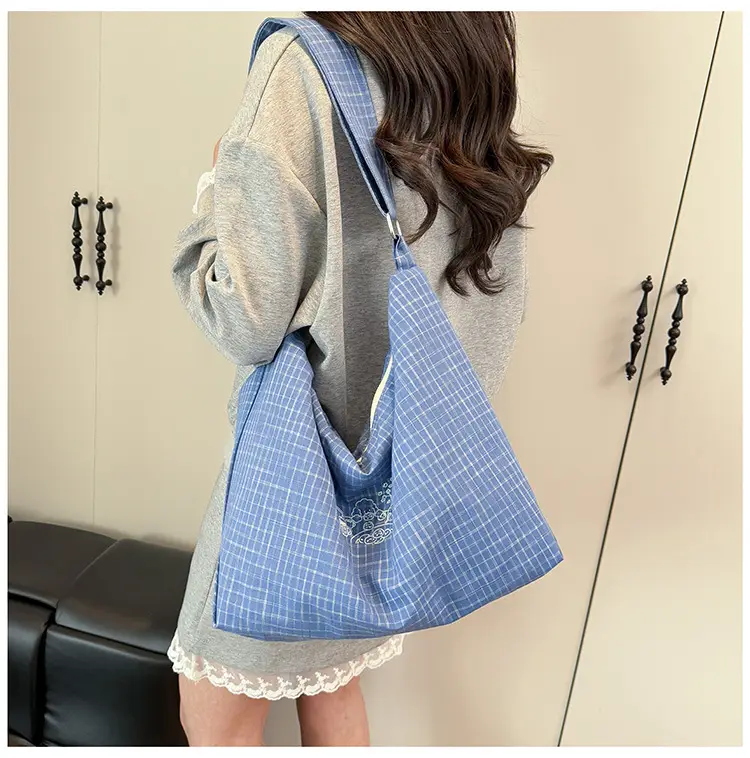 Blue Plaid Canvas Shoulder Bag for Women 2025 — feature 15