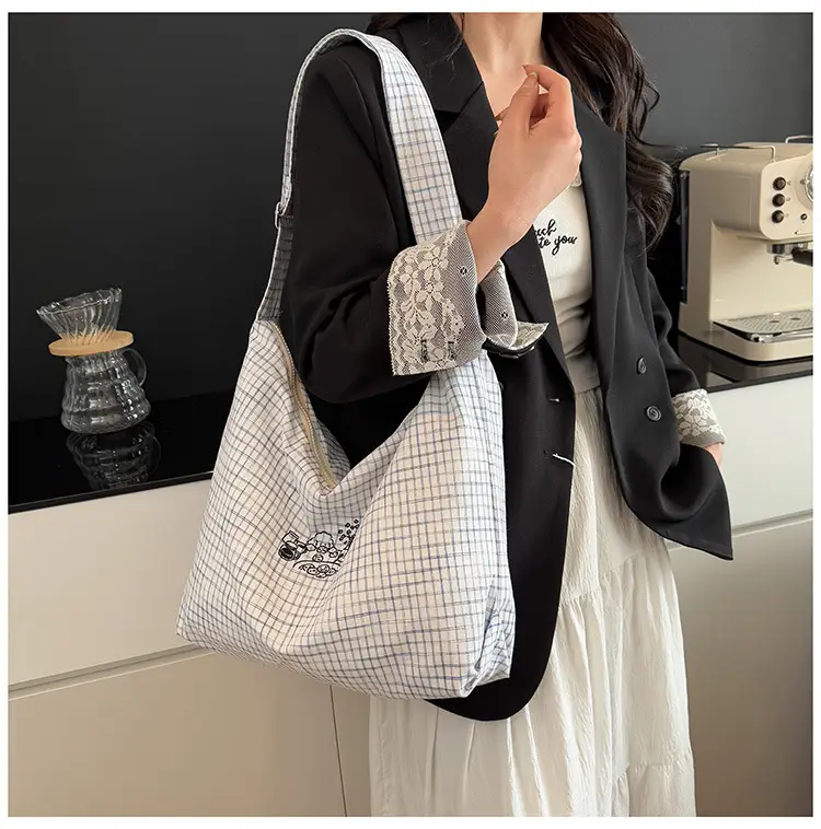 Blue Plaid Canvas Shoulder Bag for Women 2025 — feature 19