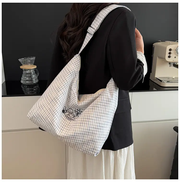 Blue Plaid Canvas Shoulder Bag for Women 2025 — feature 20
