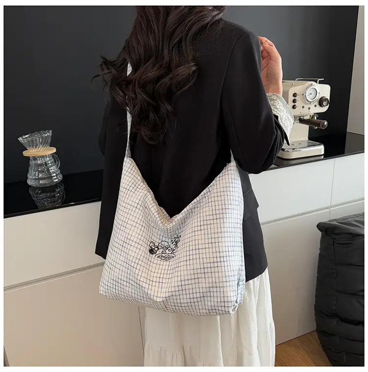 Blue Plaid Canvas Shoulder Bag for Women 2025 — feature 24